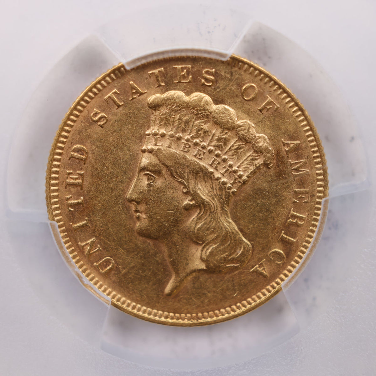 1878 $3. Gold Princess, Nice Eye Appeal, PCGS Certified AU-55, Store #G010.