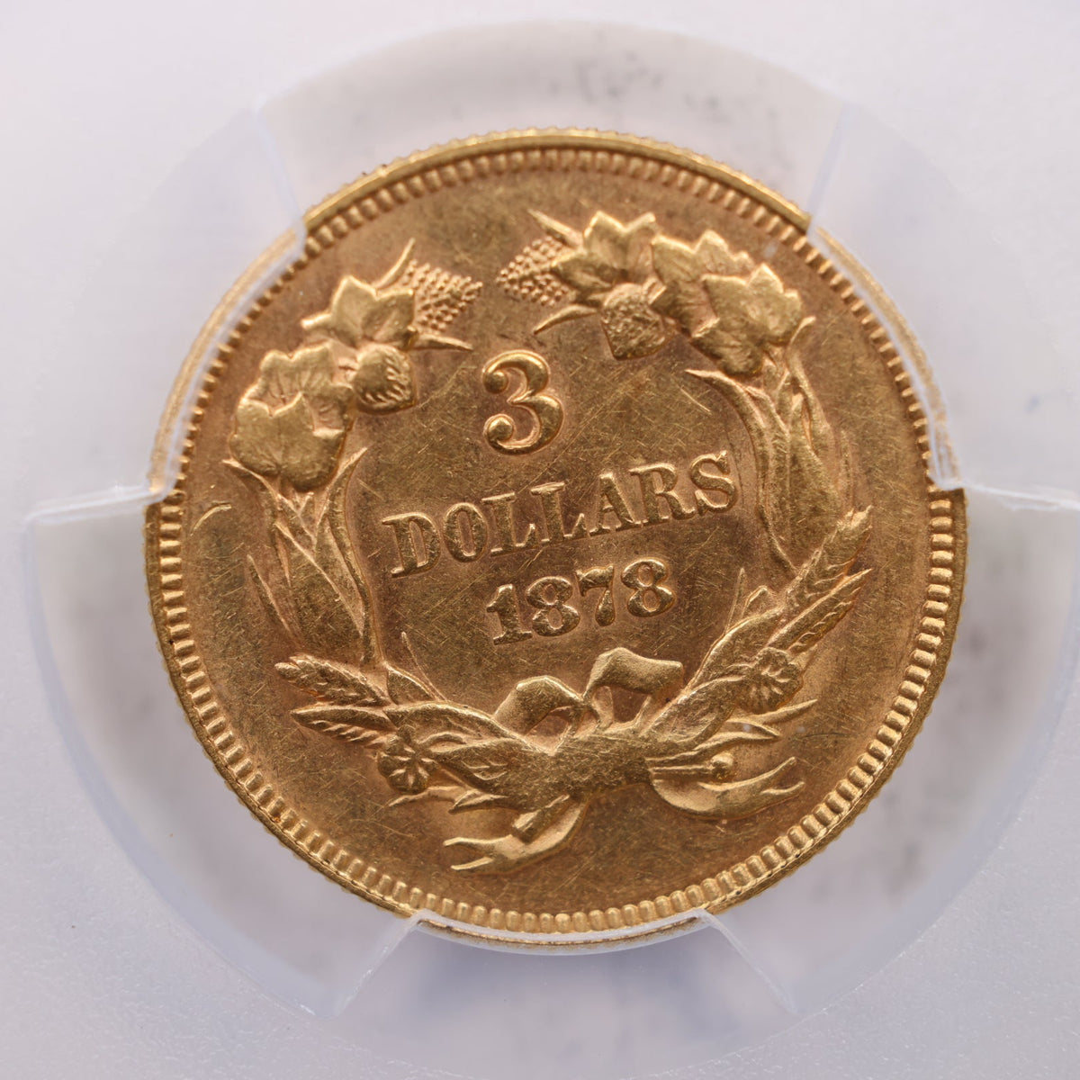 1878 $3. Gold Princess, Nice Eye Appeal, PCGS Certified AU-55, Store #G010.