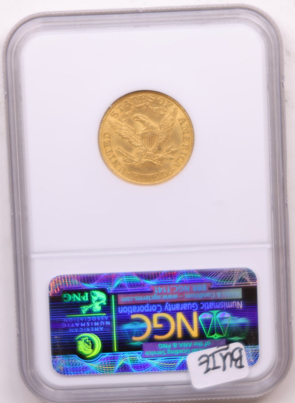 1907 $5 Gold Liberty Half Eagle, NGC MS-62, Uncirculated, Store Sale #G011.