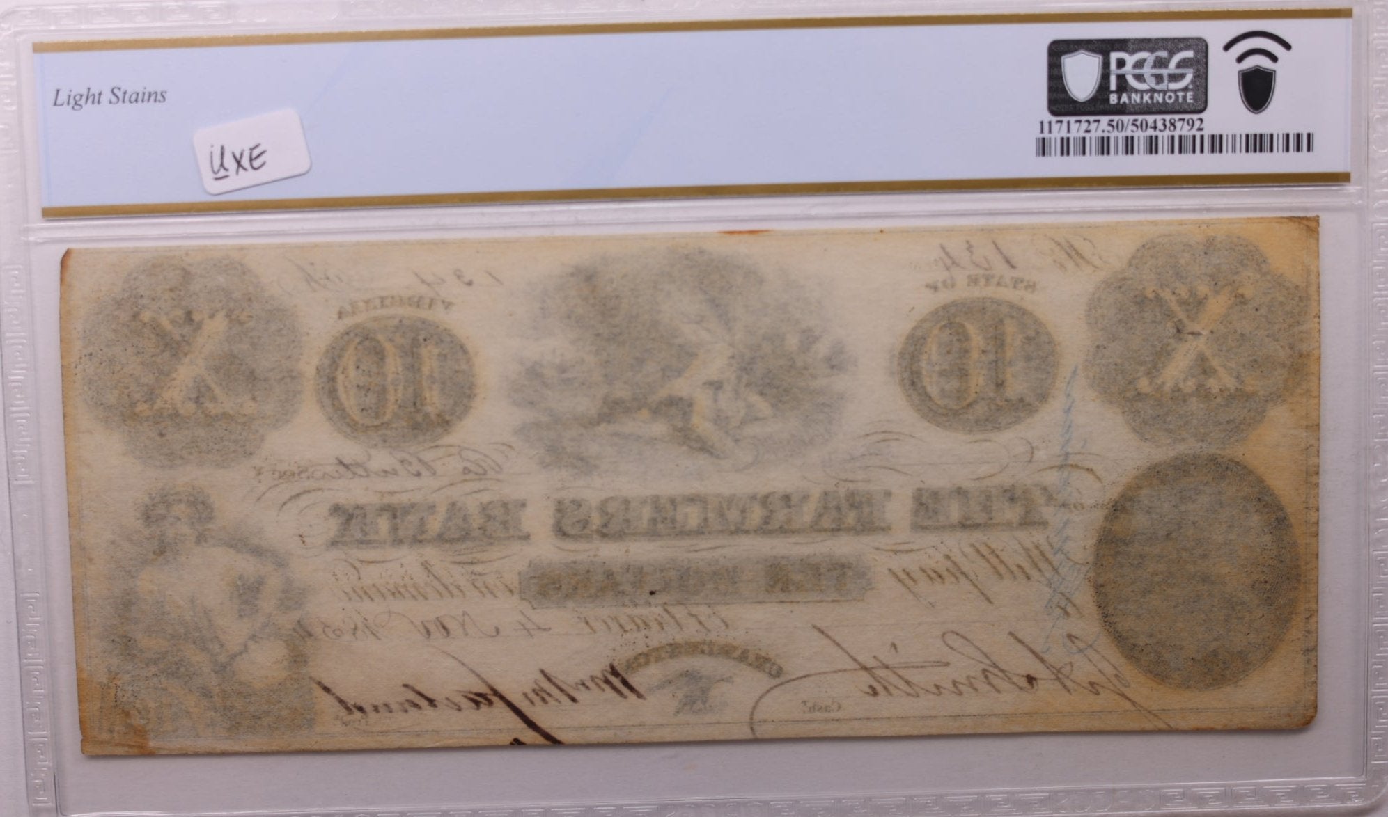 1854 $10., Farmers Bank., Charleston, VA., Obsolete.,  PCGS AU-50., Store #GVA002
