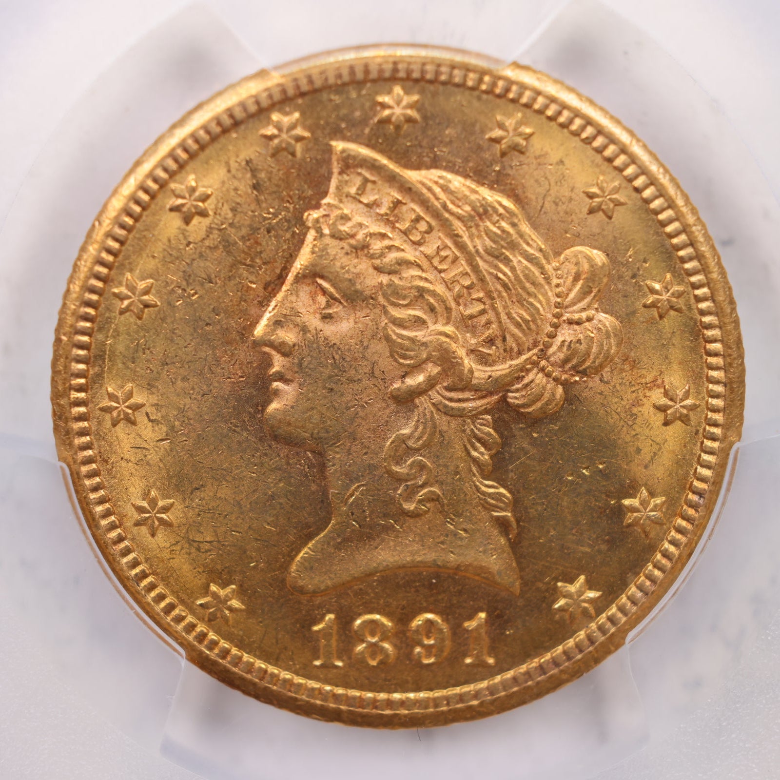 1891-CC $10 Gold Liberty, (Eagle), 'CC' over 'CC', PCGS MS61, Store #G012.