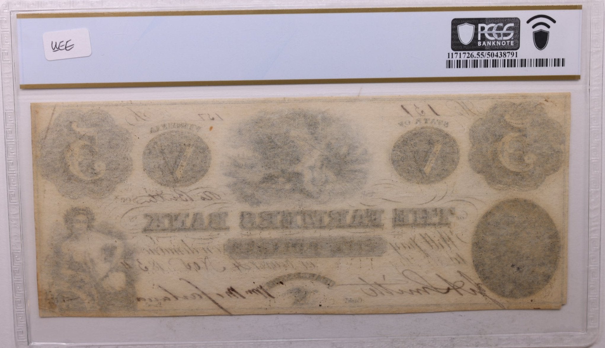 1854 $5., Farmers Bank., Charleston, VA., Obsolete., PCGS AU-55., Store #GVA003