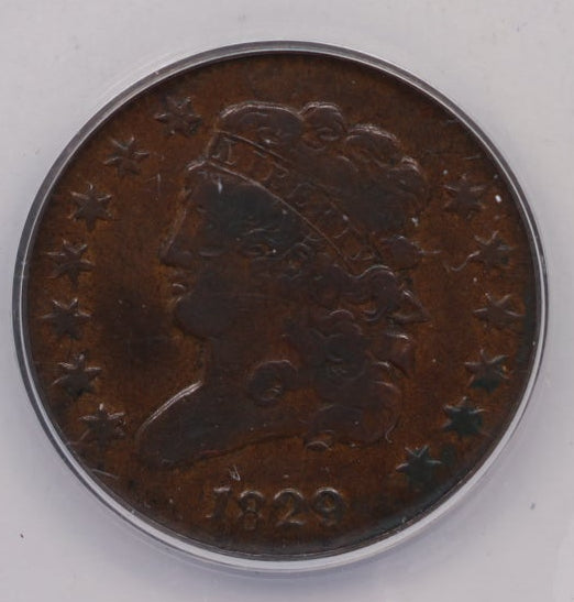 1829 Cap Bust Half Cent, ANACS VF-30 Circulated Coin, Store #HT0037.
