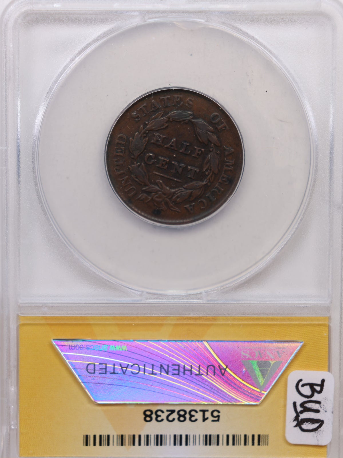 1829 Cap Bust Half Cent, ANACS VF-30 Circulated Coin, Store #HT0037.