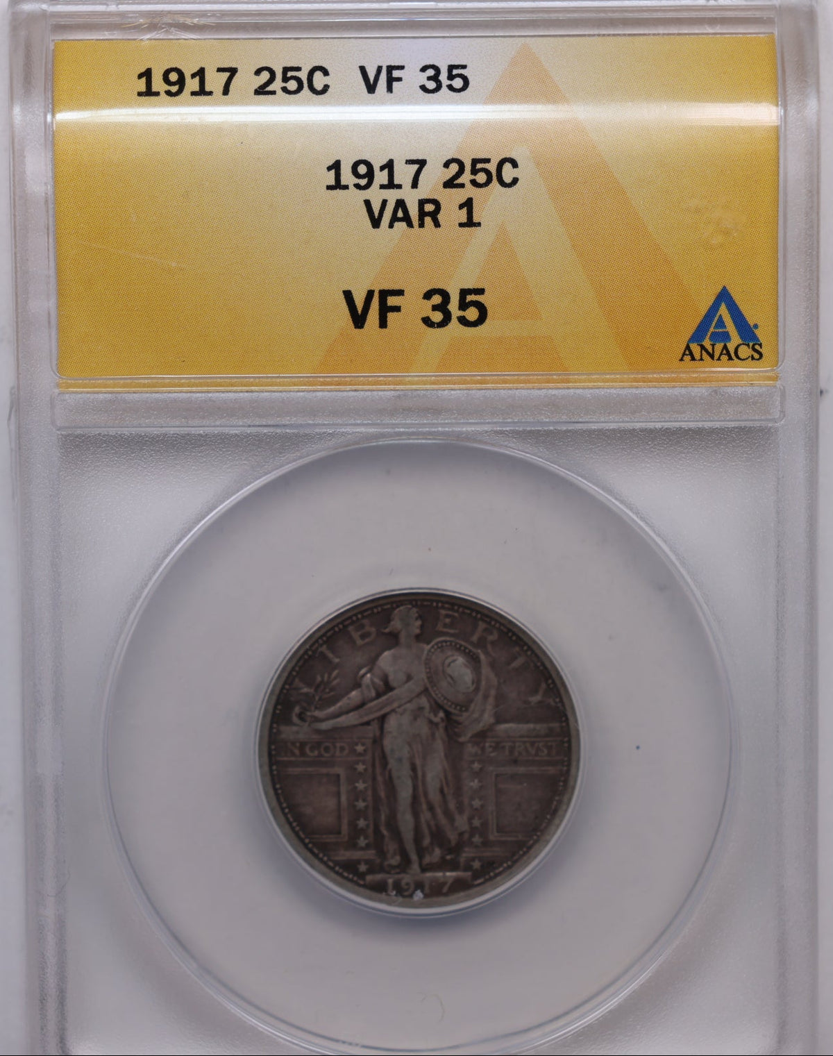 1917 Standing Liberty Silver Quarter., Type-1, ANACS VF-35, Store #QR028.