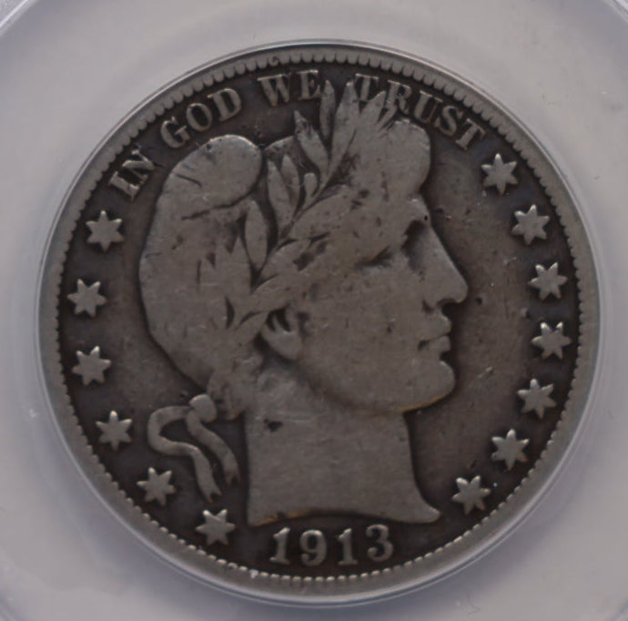 1913 Barber Silver Half Dollar, ANACS Good-6 Circulated Coin, Store #HR379.