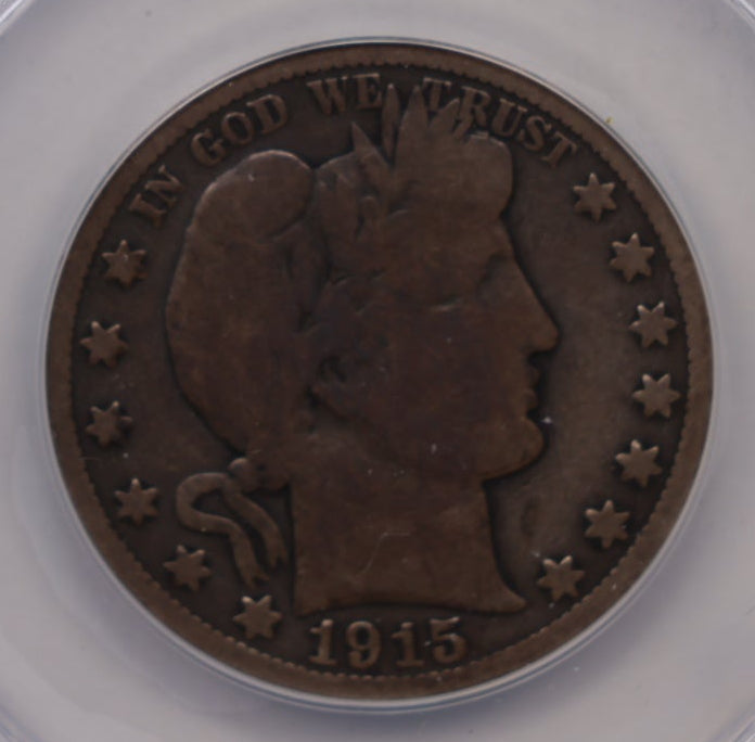 1915 Barber Silver Half Dollar, ANACS G-6, Cleaned Circulated Coin, Store #HR391.