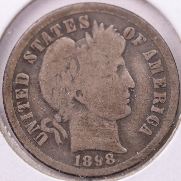 1898-O Barber Silver Dime, Very Good Circulated Coin, Store #d898O01