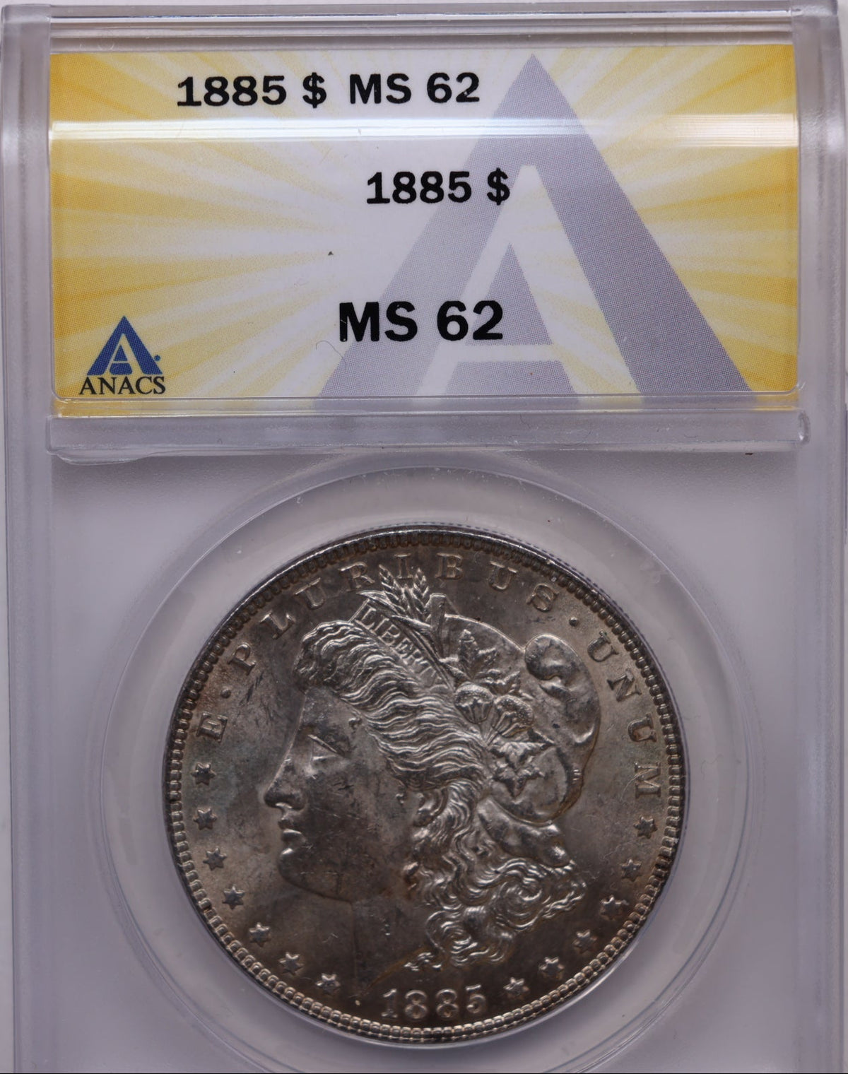 1885 Morgan Silver Dollar, ANACS Graded MS 62 Uncirculated.  Store #DR066.