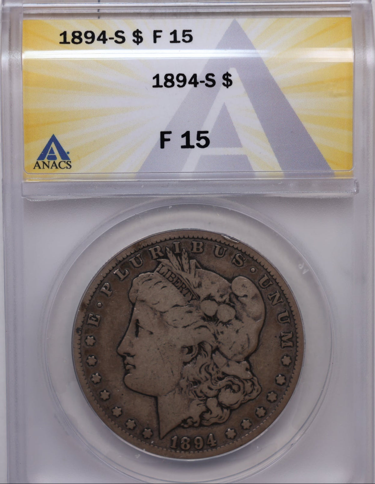 1894-S Morgan Silver Dollar, ANACS Graded Fine-15, Circulated.  Store #DR069.