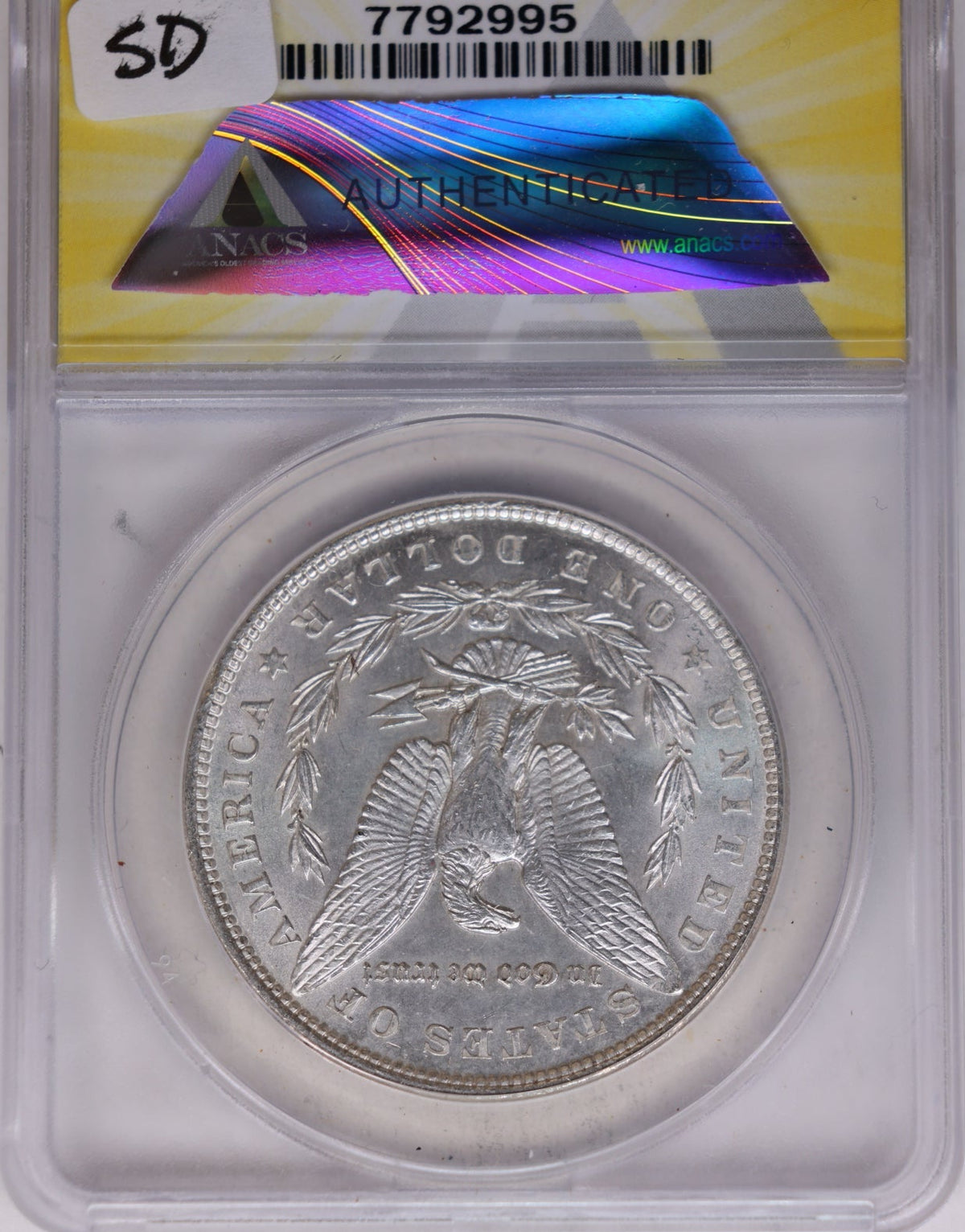 1898 Morgan Silver Dollar, ANACS Graded MS63, Uncirculated.  Store #DR070.