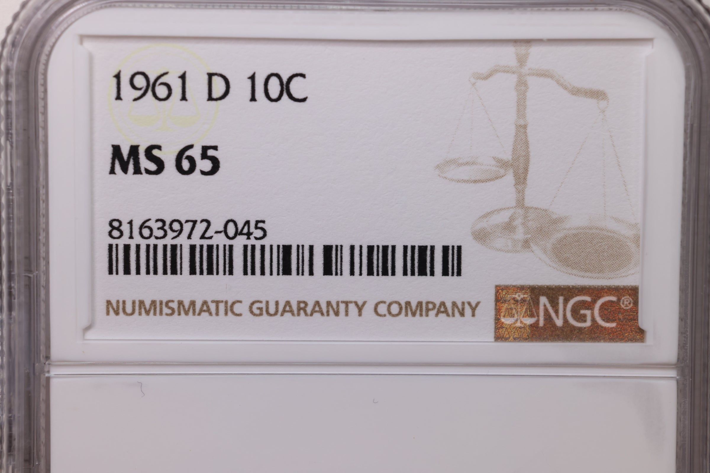 1961-D Roosevelt Silver Dime., NGC Certified; MS-65., Store #GRD001
