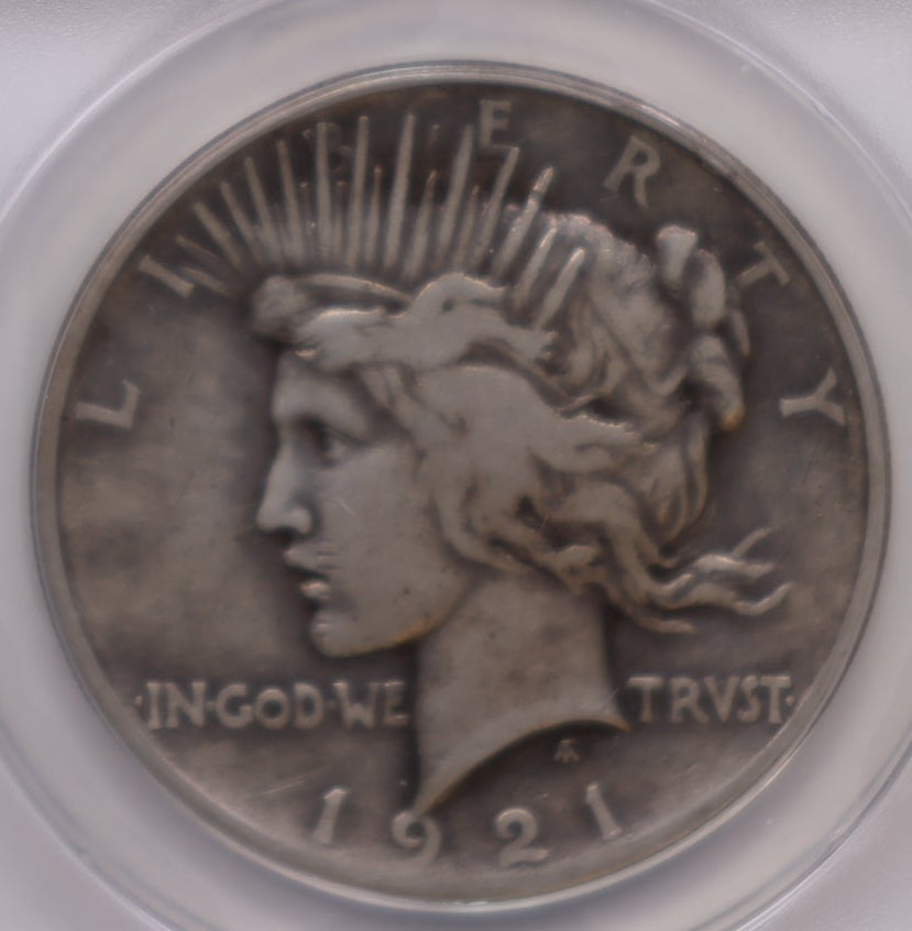 1921 Peace Silver Dollar, "Semi-Key Date", High Relief. ANACS VF-20, Store DR073.