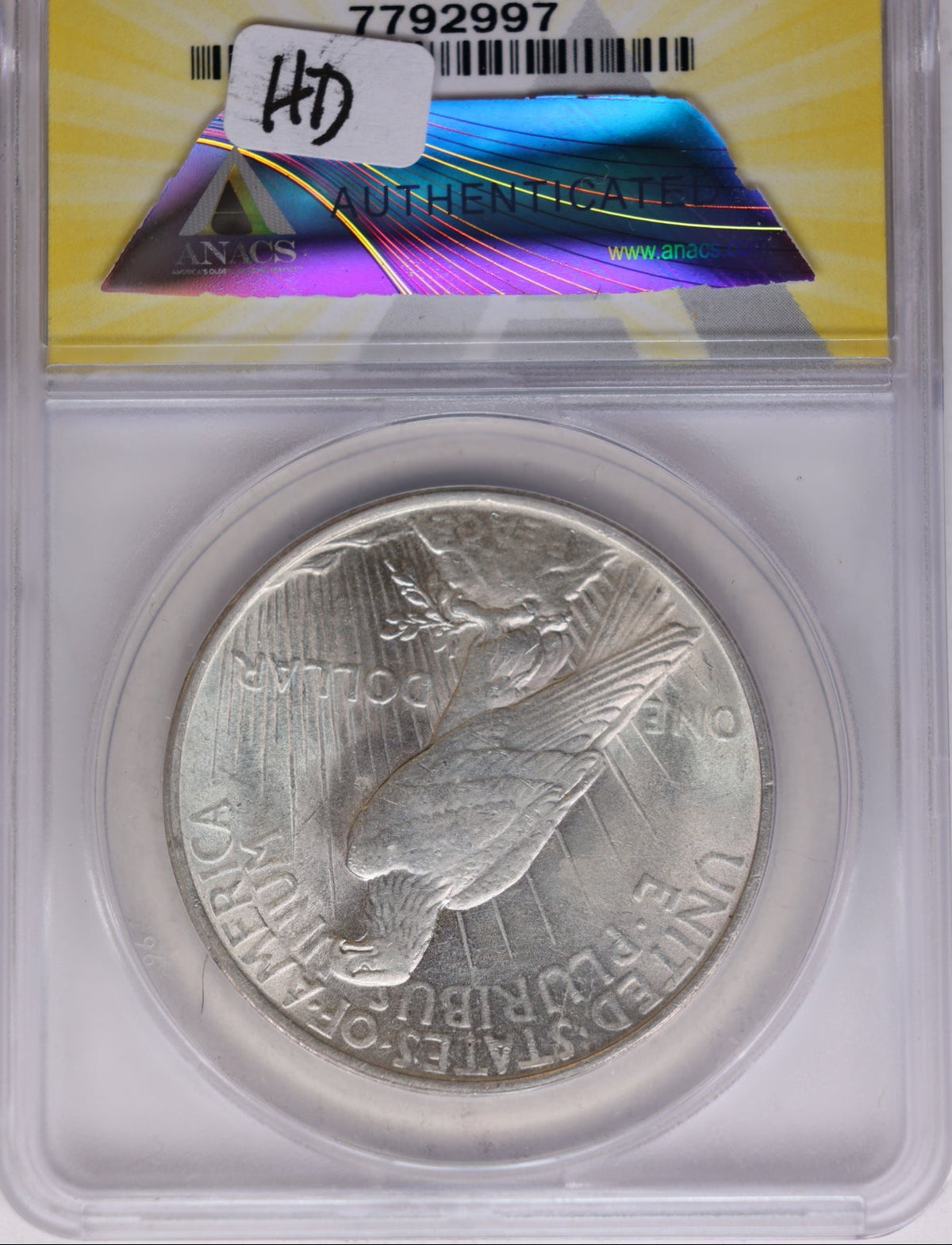 1923 Peace Silver Dollar, Uncirculated/Mint State, ANACS MS-61, Store DR074.