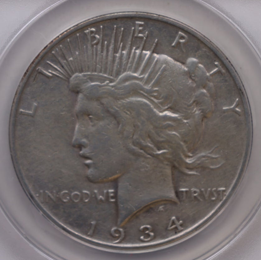 1934-S Peace Silver Dollar, ANACS VF-30-Cleaned, Circulated, Store DR075.