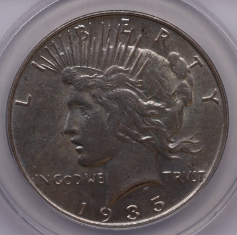1935 Peace Silver Dollar, ANACS MS-61, Uncirculated Coin, Store DR076.