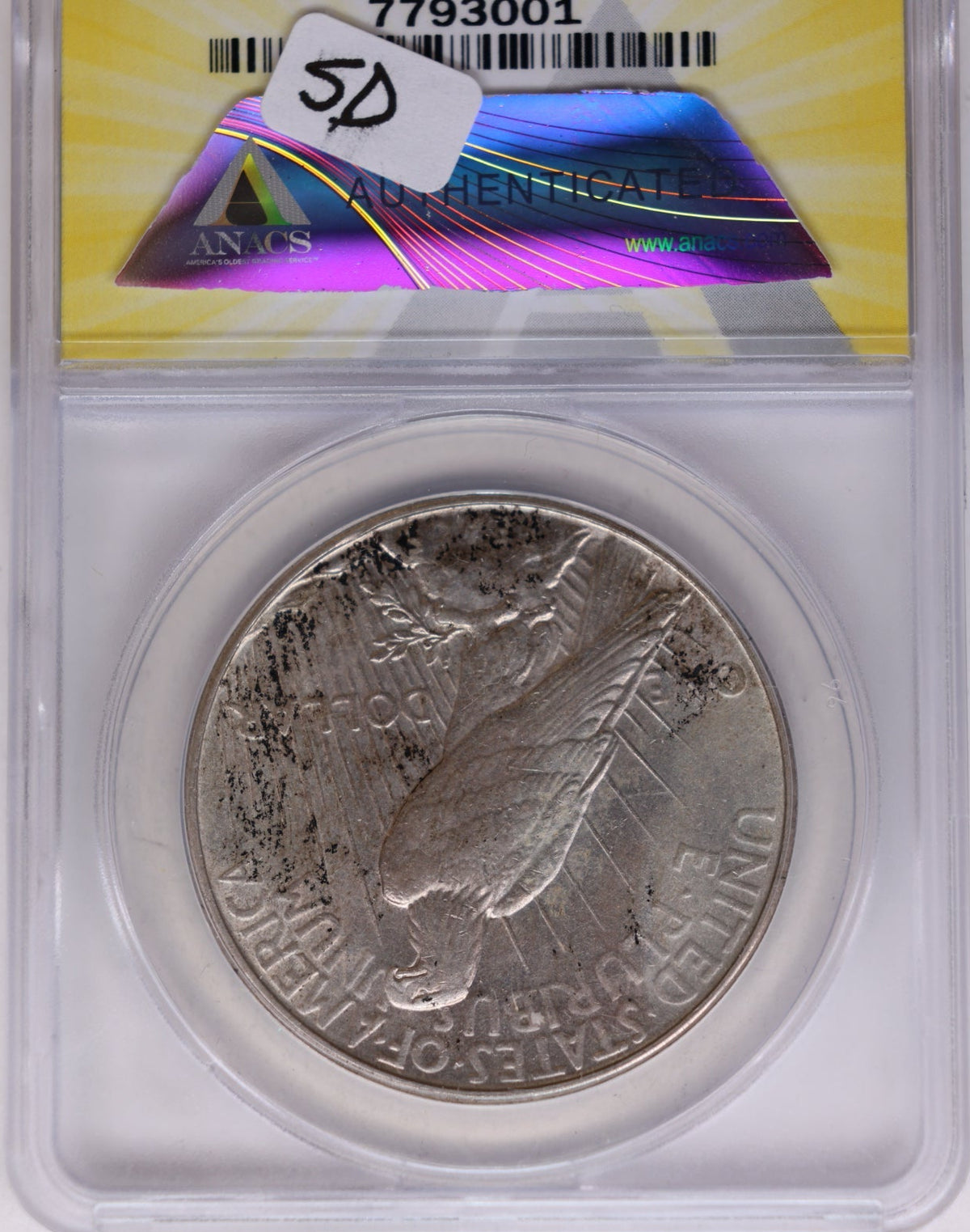 1935 Peace Silver Dollar, ANACS MS-61, Uncirculated Coin, Store DR076.