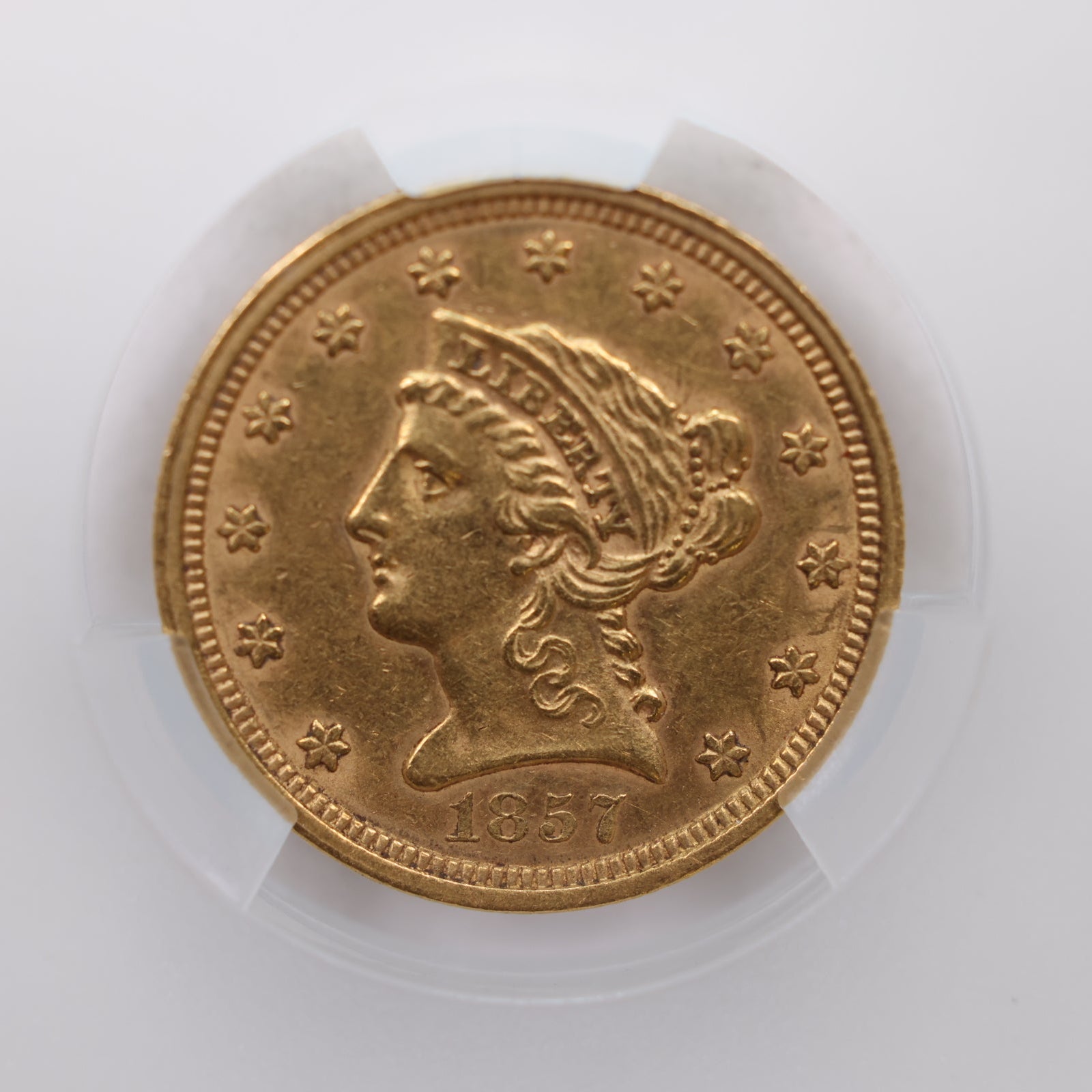 1857 $2.50 Gold Quarter Eagle, CAC AU-55, Nice Coin, Store Sale#G013.
