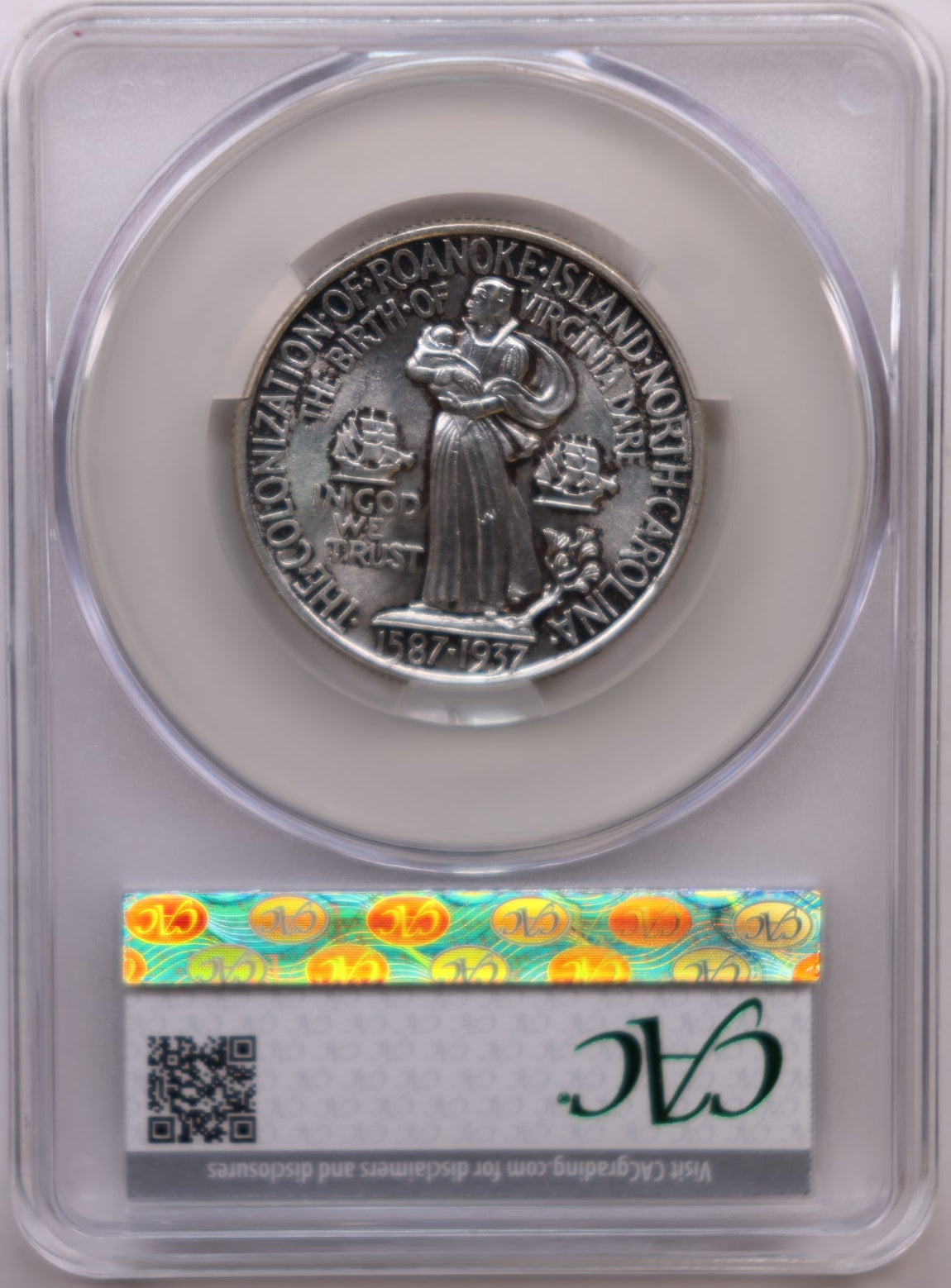 1937 Roanoke Island Silver Half Dollar Commemorative, CAC MS64, Store #071.