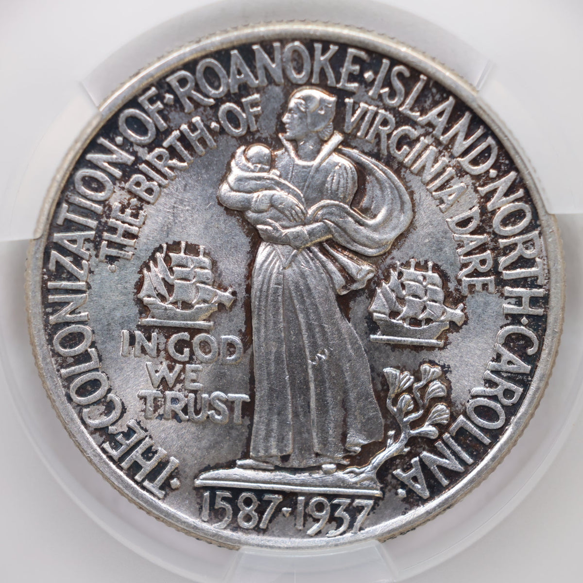 1937 Roanoke Island Silver Half Dollar Commemorative, CAC MS64, Store #071.