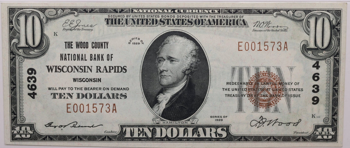 1929 $10, Wisconsin Rapids, Wisconsin, National Currency, CH#4639. PMG CUNC-64, Store#NBN049