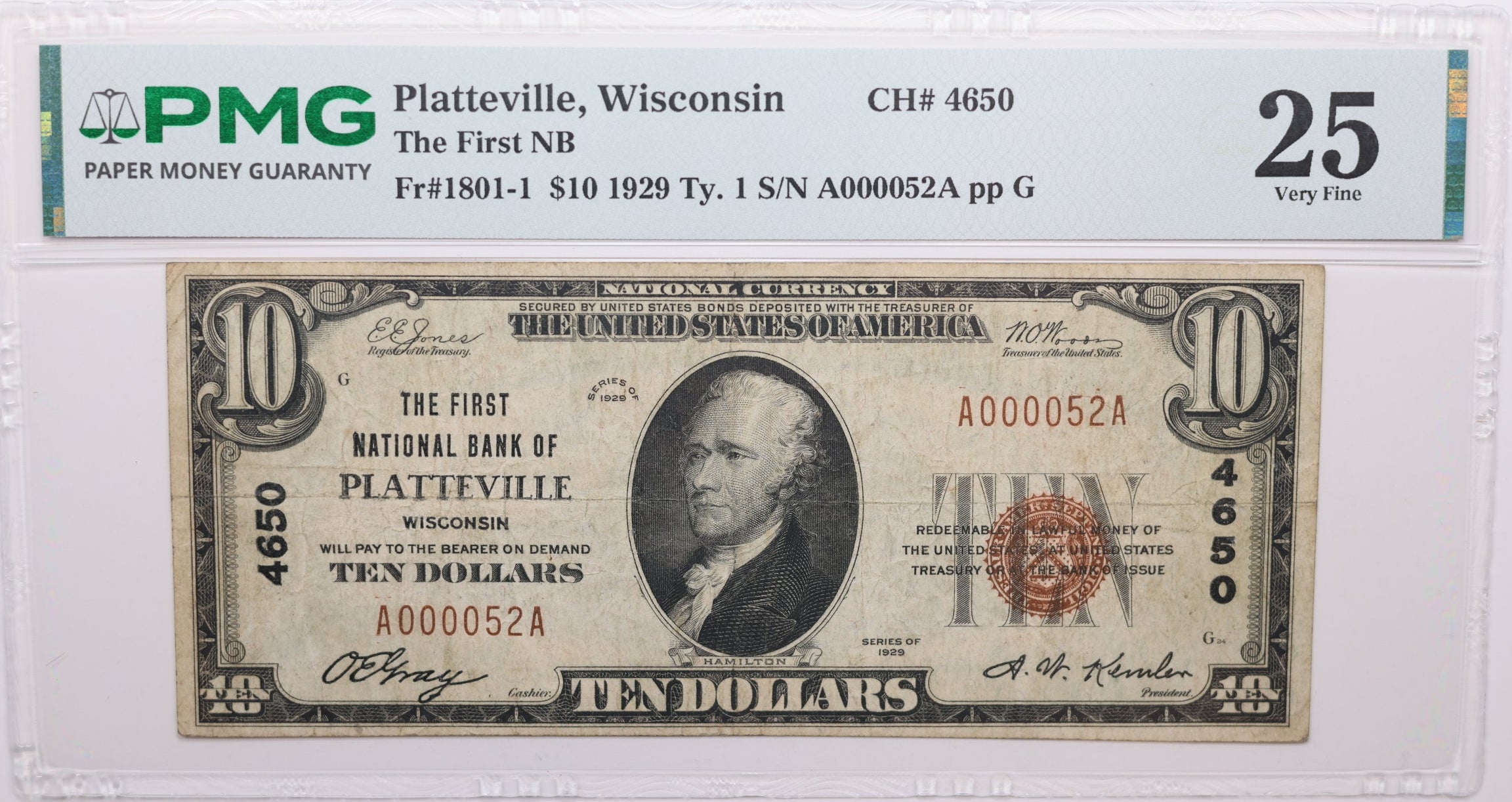 1929 $10, Platteville, Wisconsin, National Currency, CH#4650. PMG VF-25, Store#NBN050