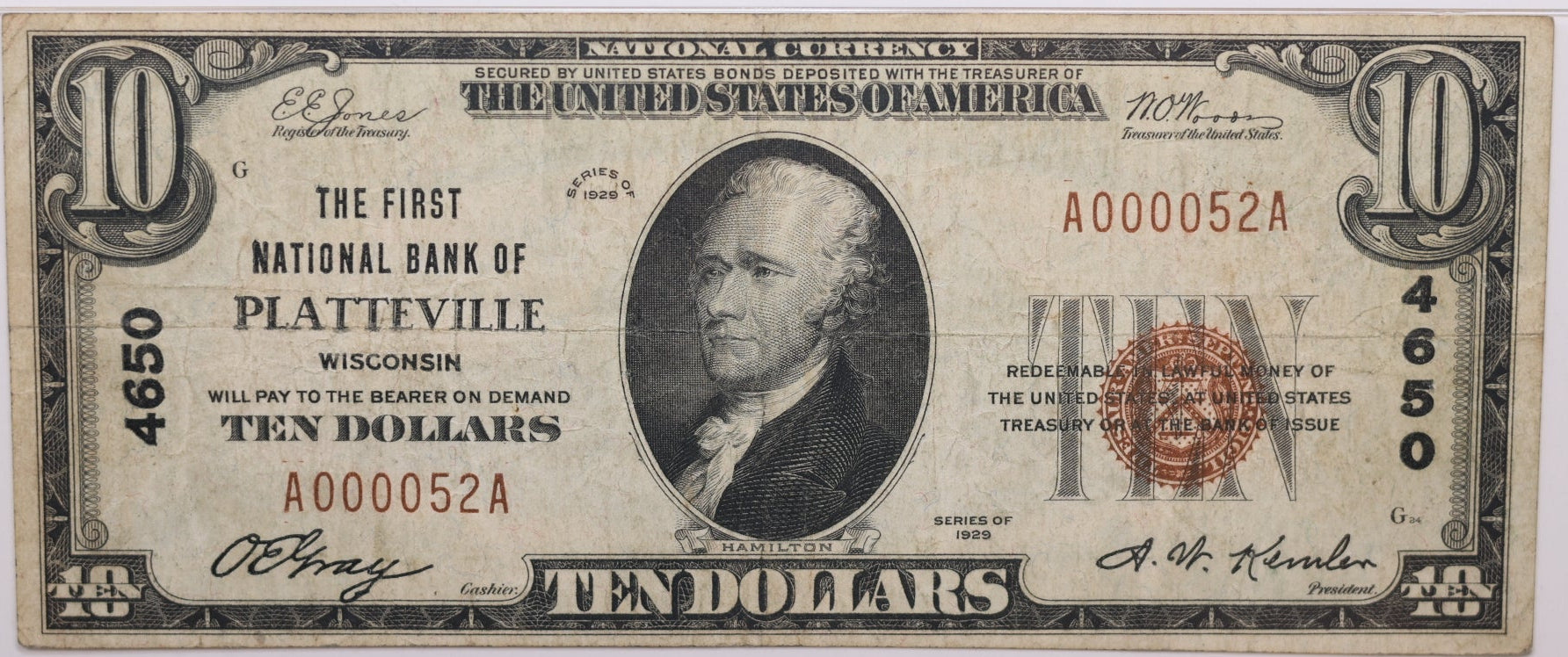 1929 $10, Platteville, Wisconsin, National Currency, CH#4650. PMG VF-25, Store#NBN050