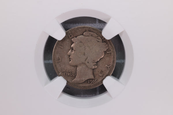 1916-D 10C Mercury Silver Dime, Key Date, NGC AG-3, Store #708001
