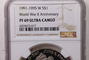 1991-95-W., World War II., Commemorative Dollar., NGC PF-69., Store