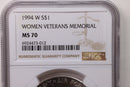 1994-W Women Veterans Memorial., Commemorative., NGC MS-70., Store