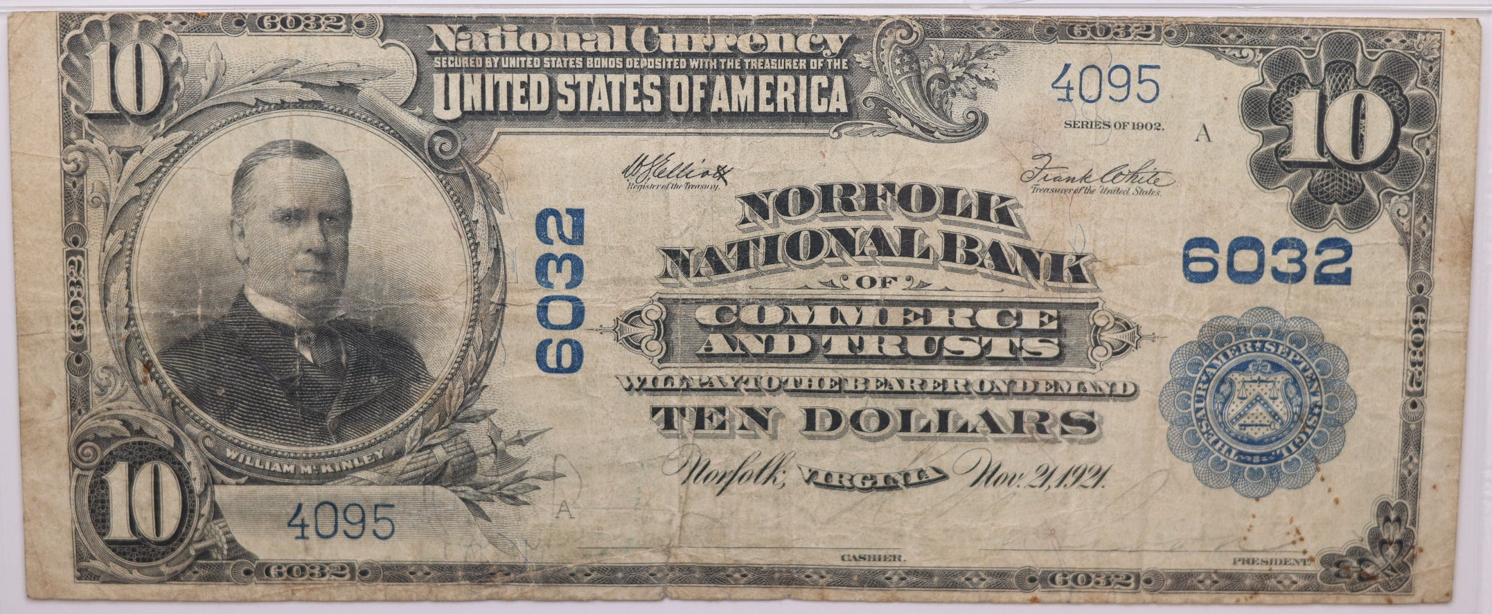 1902 $10, Norfolk, Virginia, National Currency, CH# 6032. PMG Choice F-15, Store#NBN061