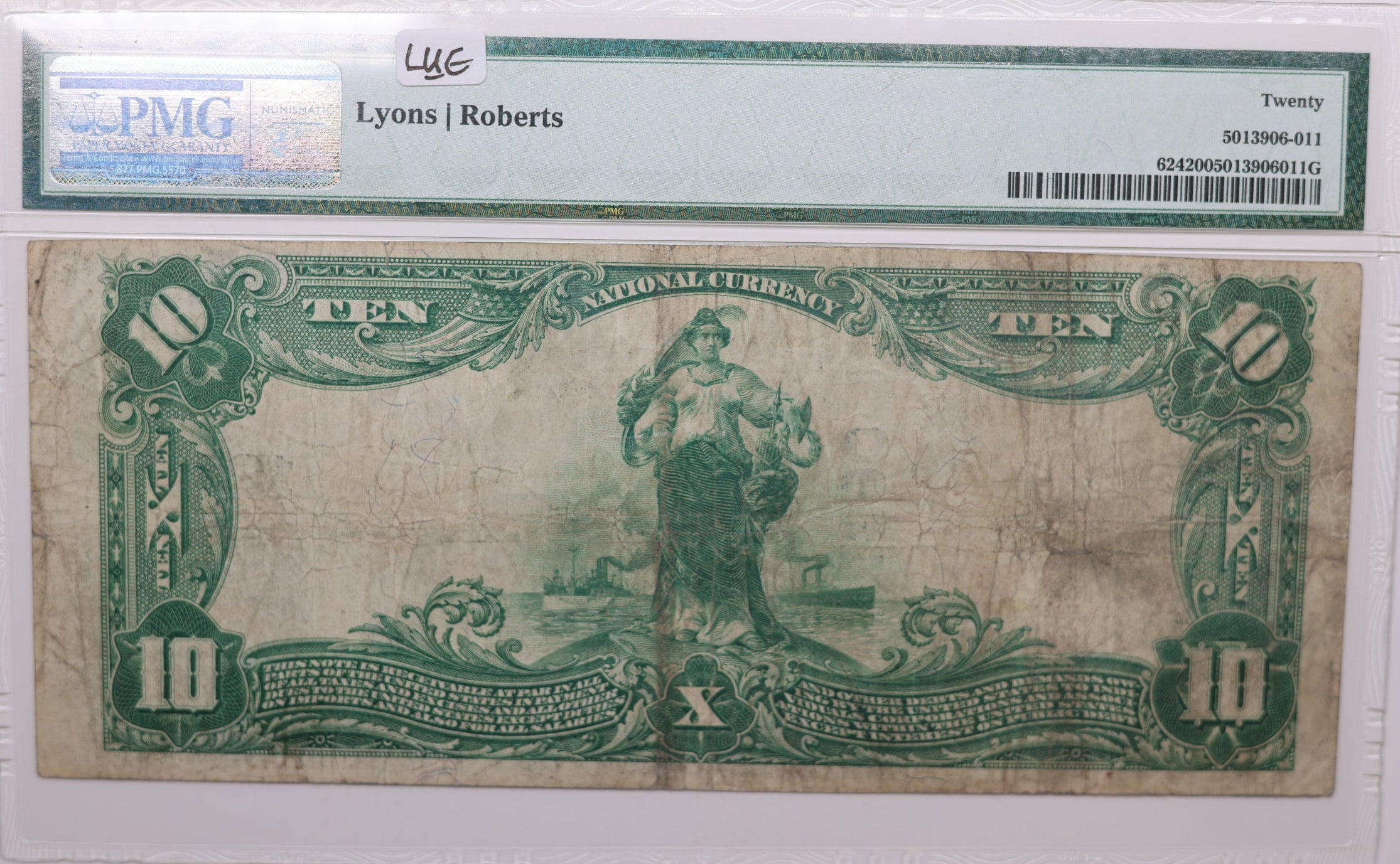 1902 $10, Wilmington, Delaware, National Currency, CH# 1390. PMG VF-20, Store#NBN062