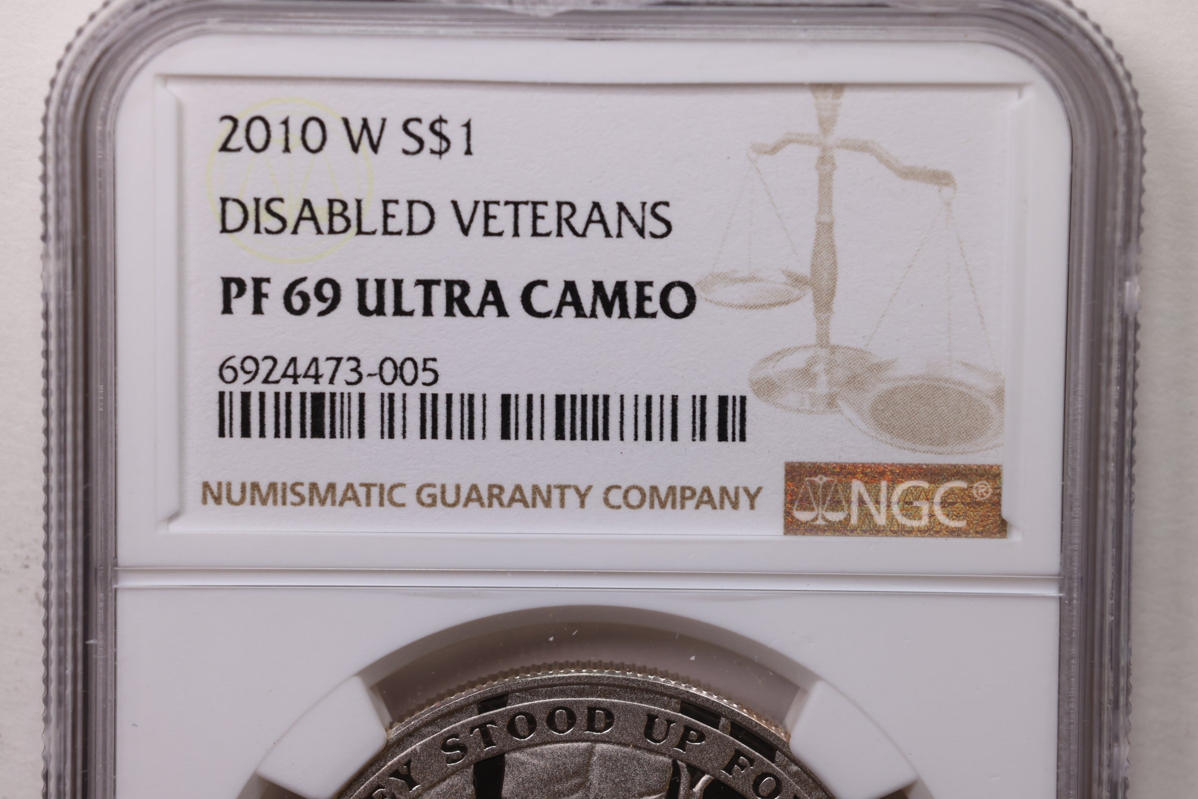 2010-W $1 Disabled Veterans Commemorative, NGC PF-69, Store #GMC012