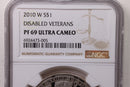 2010-W Disabled Veterans., Silver Dollar Commemorative., NGC PF-69., Store