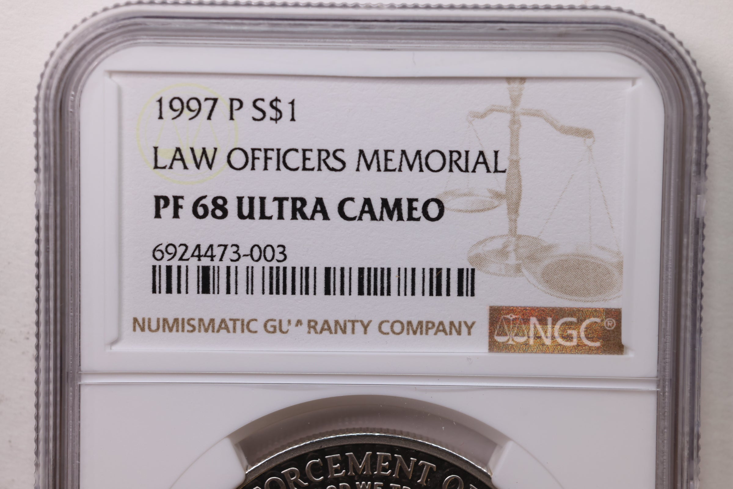 1997-P $1 Law Officers Memorial Silver Dollar Commemorative, NGC PF 68, Store #GMC014