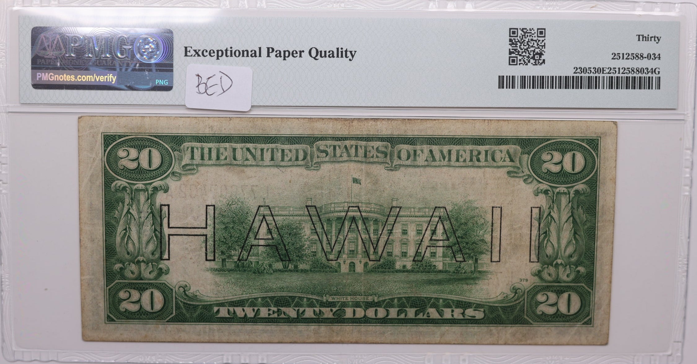 1934 A, $20 Silver Certificate, 'Hawaii', PMG VF-30, Store #GSSC007