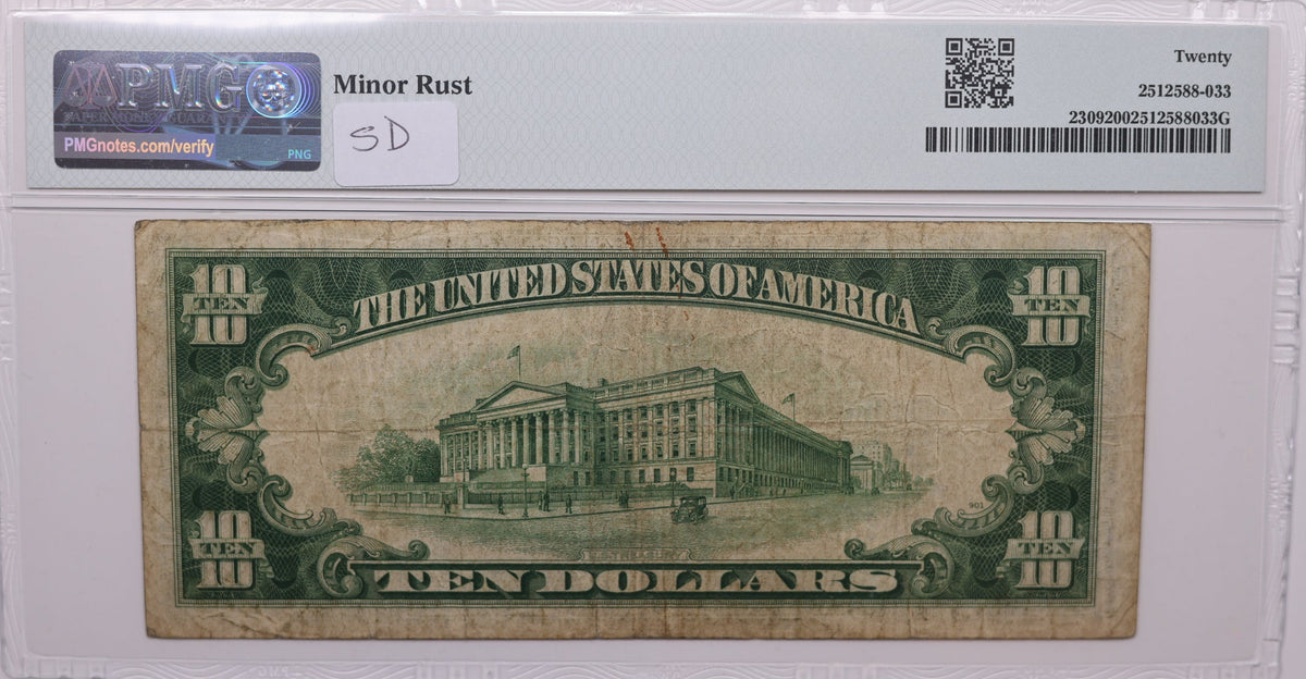 1934A, $10 Silver Certificate, N. Africa WWII Emergency Issue, PMG VF-20, Store #GSSC013