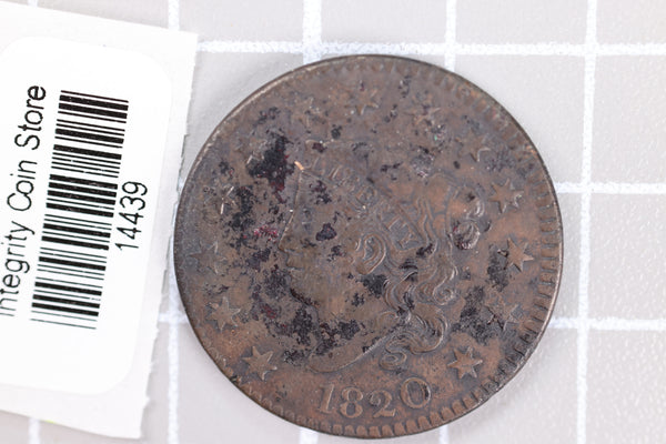 1820  Large Cent, Affordable Circulated Coin, Store Sale #14439
