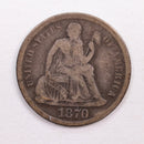 1870-S Seated Liberty Dime., Fine Circulated Coin., Store Sale