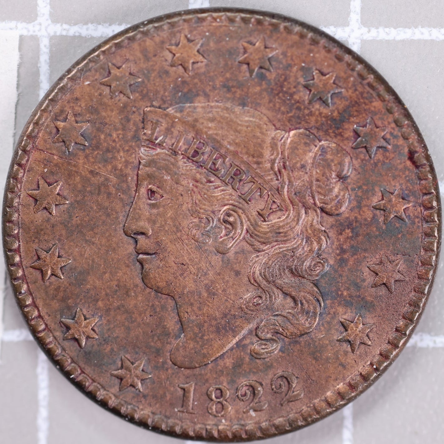 1822 Coronet Head Large Cent, Mint State Uncirculated Coin, Store #14442