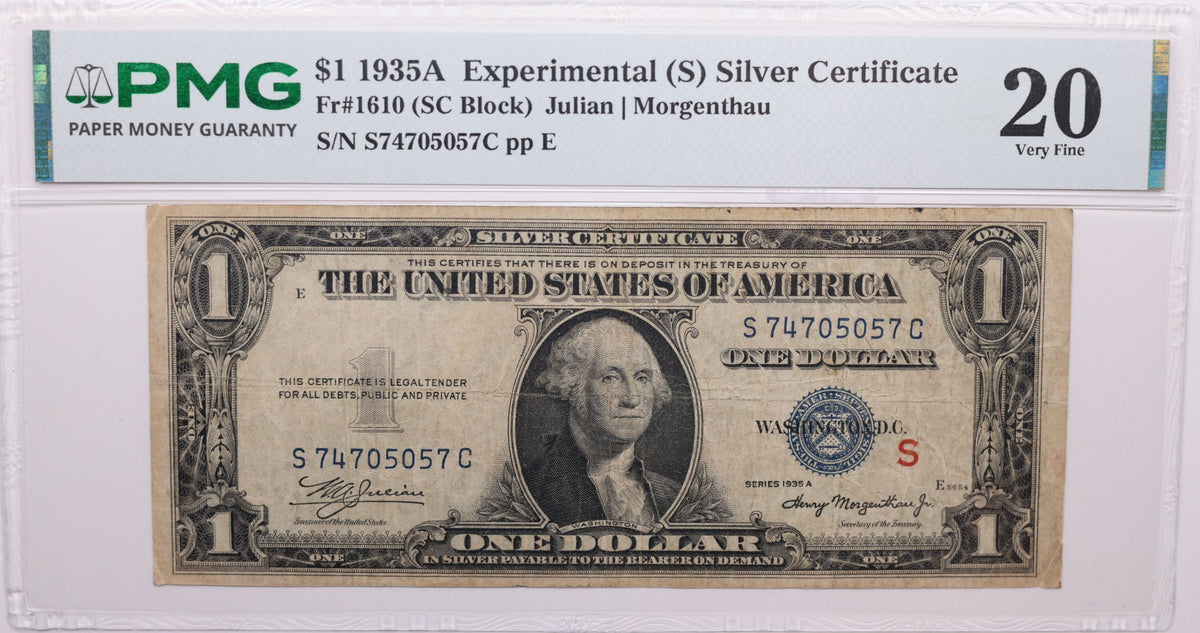 1935A, $1 Silver Certificate., "S" Experimental., FR 1610, PMG VF-20, Store #GSSC016