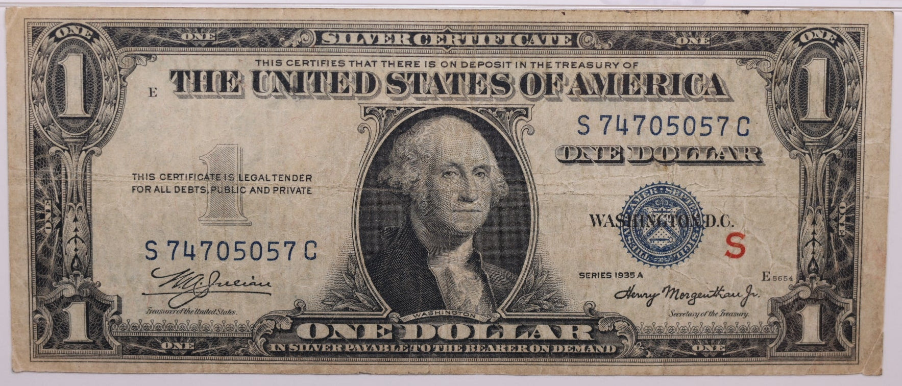1935A, $1 Silver Certificate., "S" Experimental., FR 1610, PMG VF-20, Store #GSSC016