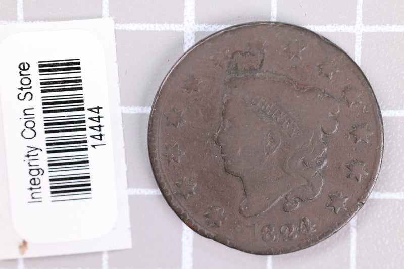 1824 Large Cent, Affordable Circulated Coin, Store Sale