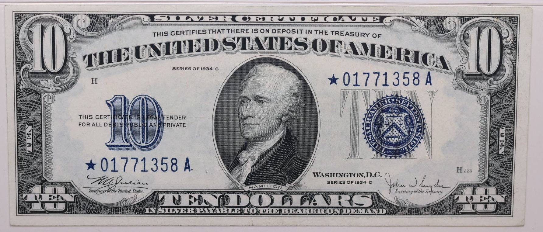 1934C, $10 Silver Certificate, FR 1704*, PMG Choice VF-35, Store #GSSC017