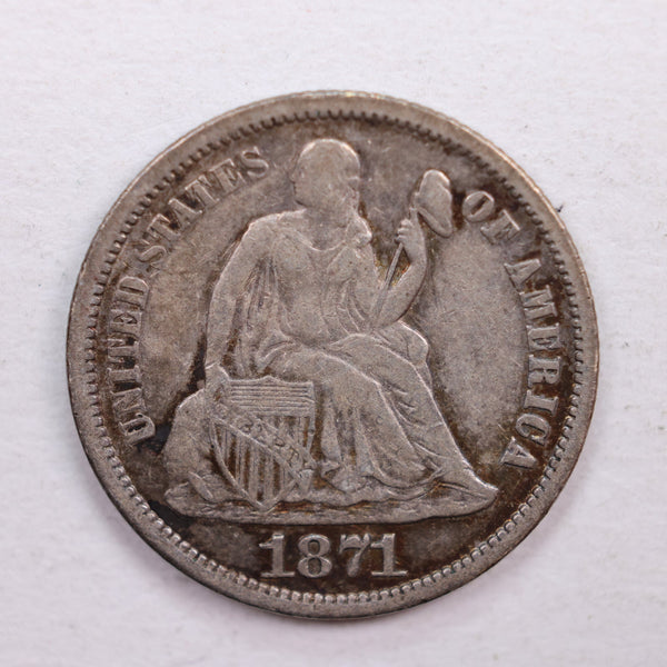 1871-S Seated Liberty Dime., Extra Fine Circulated Coin., Store Sale #DE0355.