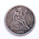 1861 Seated Liberty Dime., About Uncirculated Coin., Store Sale