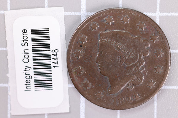 1824 Large Cent, Affordable Circulated Coin, Store Sale #14448