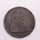 1860-O Seated Liberty Dime., Very Good Circulated Coin., Store Sale
