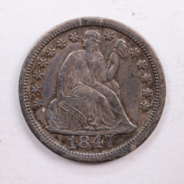 1847 Seated Liberty Dime., About Uncirculated Coin., Store Sale #DE0361.