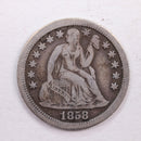 1858-S Seated Liberty Dime., Very Fine Circulated Coin., Store Sale